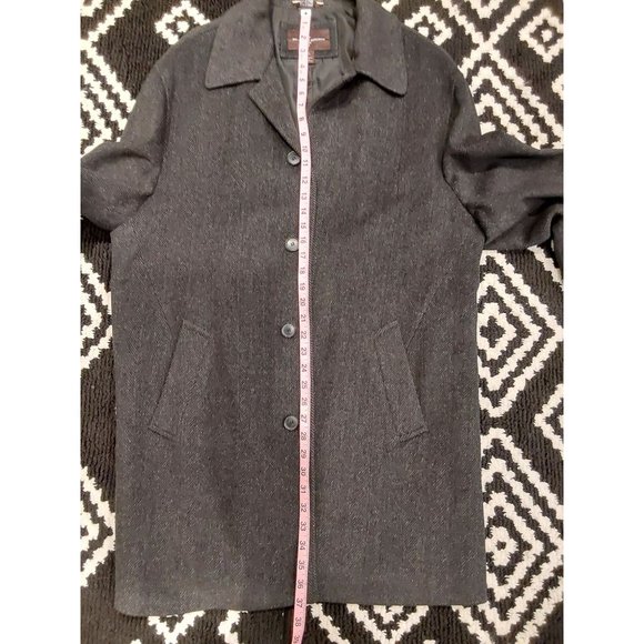 Black Brown 1826 Men's Wool Cashmere Mid Length Herringbone Overcoat Size XL - Picture 6 of 12